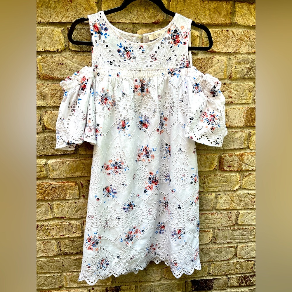 Women's White Eyelet Cold-Shoulder Floral Dress